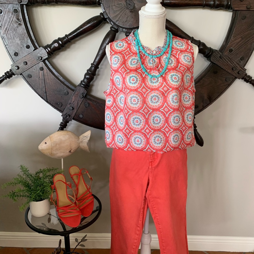 Talbots Sleeveless Ikat print blouse